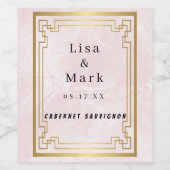 金ゴールド幾何学模様ピンク結婚大理石のワイン ワインラベル (シングルラベル)