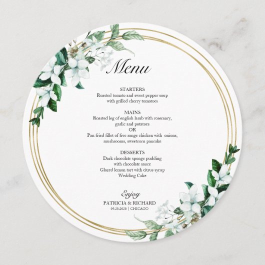 金ゴールド幾何学模様フローラ結婚の緑のメニュー メニュー (正面)