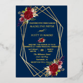 金ゴールド幾何学模様ブルゴーニュ水彩の花 箔招待状 (正面)