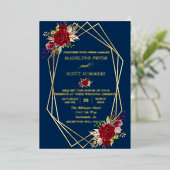 金ゴールド幾何学模様ブルゴーニュ水彩の花 箔招待状 (立ち正面)