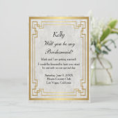 金ゴールド幾何学模様ホワイトマーブルブライドメイド 招待状 (スタンド正面)