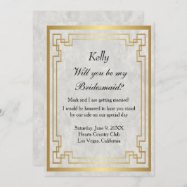 金ゴールド幾何学模様ホワイトマーブルブライドメイド 招待状