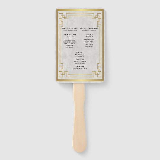 金ゴールド幾何学模様ホワイトマーブル結婚式 プログラム ハンドファン (裏面)