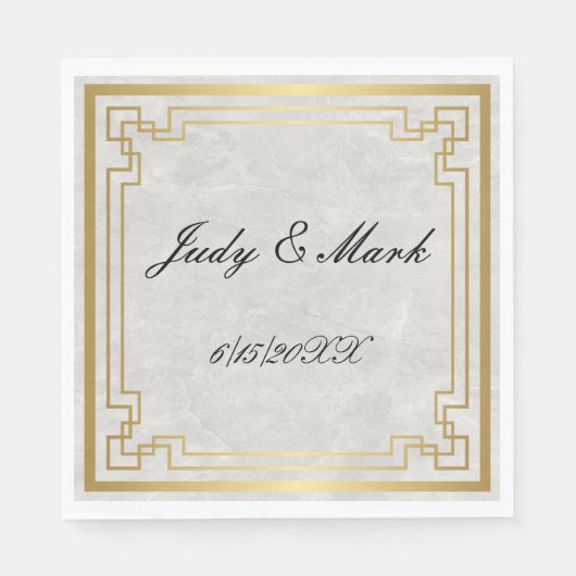 金ゴールド幾何学模様ホワイトマーブル結婚紙 スタンダードランチョンナプキン (正面)