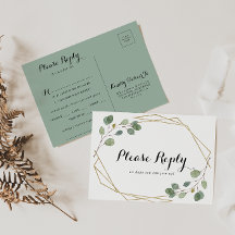 金ゴールド幾何学模様メニュー選択RSVPポストカード