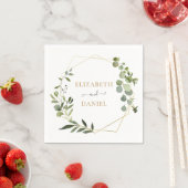 金ゴールド幾何学模様葉の緑パーソナライズされたの数 スタンダードカクテルナプキン (インサイチュ)