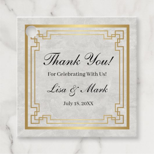 金ゴールド幾何学模様(白結婚大理石) フェイバータグ (正面)