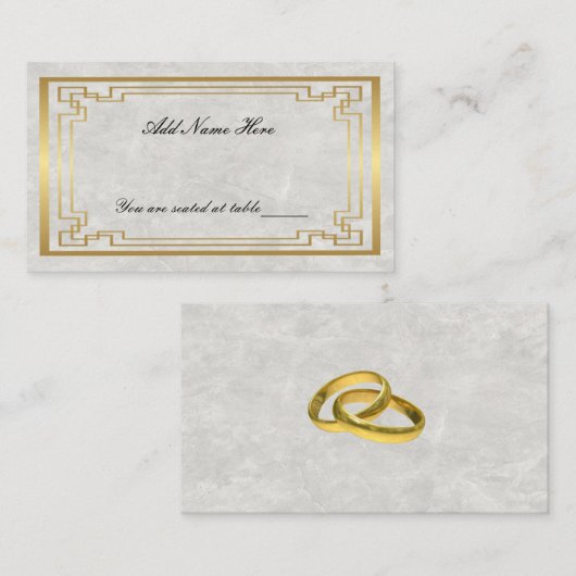 金ゴールド幾何学模様(白結婚大理石) プレイスカード (正面/裏面)