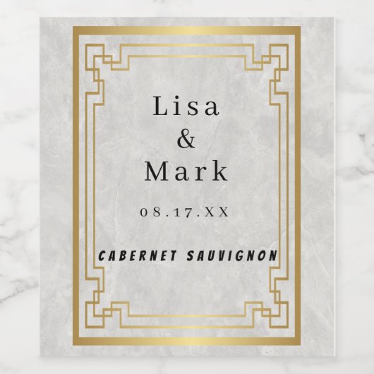 金ゴールド幾何学模様(白結婚大理石) ワインラベル (シングルラベル)