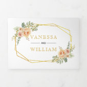 金ゴールド幾何学水彩の花フローラ 三つ折り招待状 (カバー)