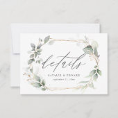 金ゴールド幾何学水色フローラ結婚の詳細 出欠カード (正面)