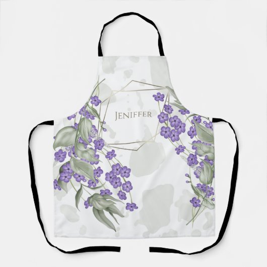 金ゴールド幾何学水色葉状花枠       エプロン (正面)