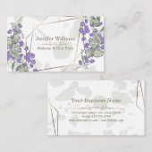 金ゴールド幾何学水色葉状花枠 名刺 (正面/裏面)