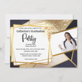 金ゴールド幾何学海軍DIYフォトカドゥセウス卒業 招待状 (正面)