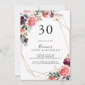 金ゴールド幾何学熱帯フローラ30歳の誕生日パーティー 招待状 (正面)