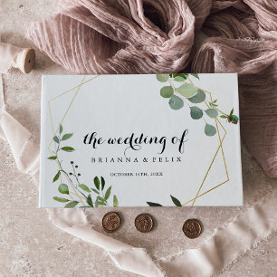 金ゴールド幾何学熱帯緑結婚書 ゲストブック