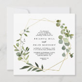 金ゴールド幾何学熱帯緑結婚色ダイヤモンド 招待状 (正面)