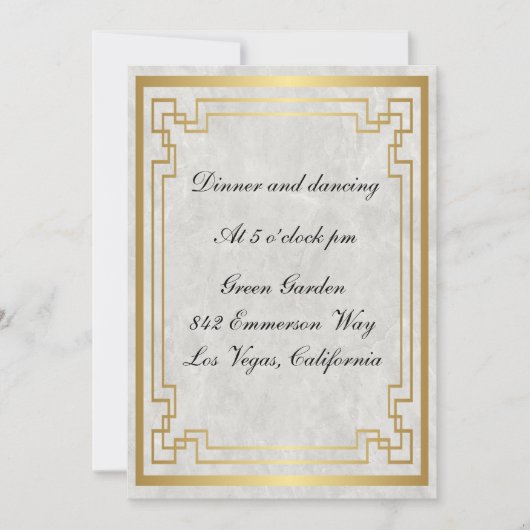 金ゴールド幾何学白大理石ウェディングレセプションカード 招待状 (正面)