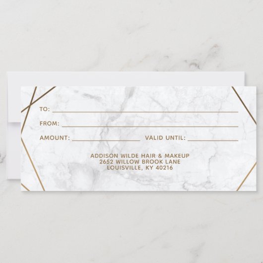 金ゴールド幾何学白大理石ギフト証明書 (裏面)