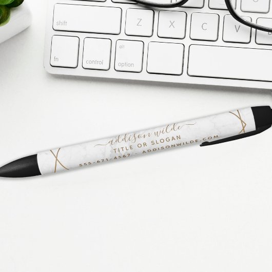金ゴールド幾何学白大理石抽象芸術事業 黒ボールペン