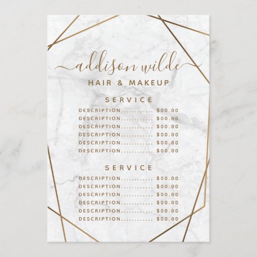 金ゴールド幾何学白大理石抽象芸術価格表 メニュー (正面)