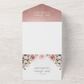 金ゴールド幾何学的および埃っぽいバラピンク結婚フローラ オールインワン招待状 (外側)