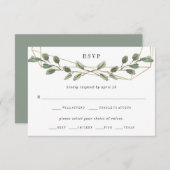 金ゴールド幾何学的および緑 | の結婚食事の選択 出欠カード (正面/裏面)