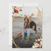 金ゴールド幾何学的なブルゴーニュフローラ全面 セーブザデート (正面)