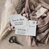 金ゴールド幾何学的なブルゴーニュフローラ日付カードの保存 ポストカード