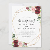 金ゴールド幾何学的なブルゴーニュ書結婚道の概要 招待状 (正面)