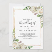 金ゴールド幾何学的な牡丹のフローラ結婚The's 招待状 (正面)