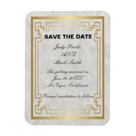 金ゴールド幾何学的な白い大理石の結婚式の日付を保存 マグネット
