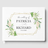 金ゴールド幾何学的な緑のエレガントな結婚式 ゲストブック (正面)