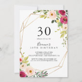 金ゴールド幾何学的な緑のフローラ30th誕生日パーティー 招待状 (正面)