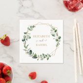 金ゴールド幾何学的な緑のユーカリパーソナライズされた スタンダードカクテルナプキン (インサイチュ)