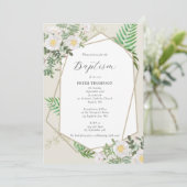 金ゴールド幾何学的な緑の白いバラのバプテスマ 招待状 (スタンド正面)