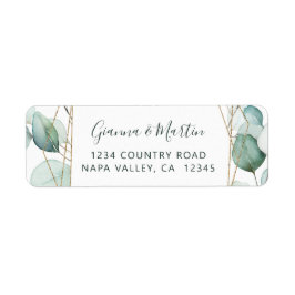 金ゴールド幾何学的な緑の葉の差出人住所 ラベル