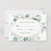 金ゴールド幾何学的な緑の葉の結婚式RSVPカード 出欠カード (正面)