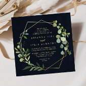 金ゴールド幾何学的な青い緑のダイヤ結婚モンド 招待状