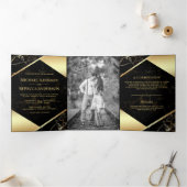金ゴールド幾何学的な黒い大理石の結婚写真 三つ折り招待状 (内部)