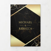 金ゴールド幾何学的な黒い大理石の結婚写真 三つ折り招待状 (カバー)
