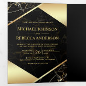 金ゴールド幾何学的な黒い大理石の結婚写真 三つ折り招待状 (内部最初)