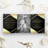 金ゴールド幾何学的な黒い大理石の結婚写真 三つ折り招待状