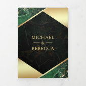金ゴールド幾何学的エメラルドグリーン大理石結婚写真 三つ折り招待状 (カバー)