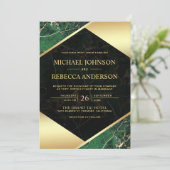 金ゴールド幾何学的エメラルドグリーン大理石結婚写真 招待状 (スタンド正面)
