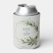 金ゴールド幾何学的エレガントユーカリ結婚モス 缶クーラー (缶正面)