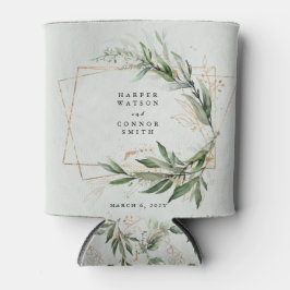 金ゴールド幾何学的エレガントユーカリ結婚モス 缶クーラー