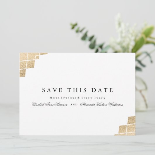 金ゴールド幾何学的ギャツビー書道写真 セーブザデート (スタンド正面)