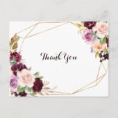 金ゴールド幾何学的グリーンブルゴーニュフローラありがとう ポストカード (正面)