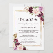 金ゴールド幾何学的グリーンブルゴーニュフローラ誓の更新 招待状 (正面)